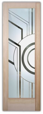 Art Glass Interior Door Featuring Sandblast Frosted Glass by Sans Soucie for Semi-Private with Geometric Sun Odyssey Design