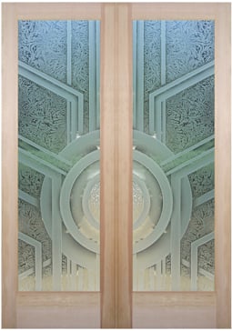 Front Door with a Frosted Glass Sun Odyssey XII Geometric Design for Semi-Private by Sans Soucie Art Glass