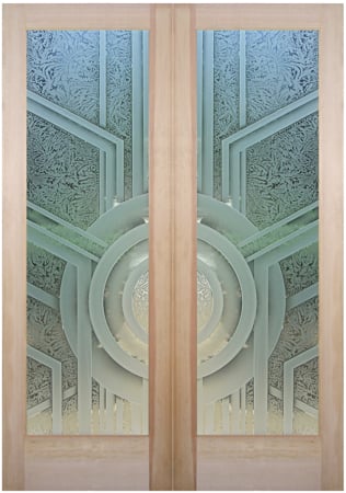 Interior Door with a Frosted Glass Sun Odyssey XII Geometric Design for Semi-Private by Sans Soucie Art Glass