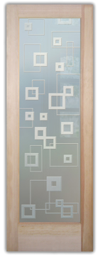 Handcrafted Etched Glass Interior Door by Sans Soucie Art Glass with Custom Geometric Design Called Synergy Creating Private
