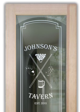 Art Glass Theme Room Door Featuring Sandblast Frosted Glass by Sans Soucie for Not Private with Game Room Tavern Design