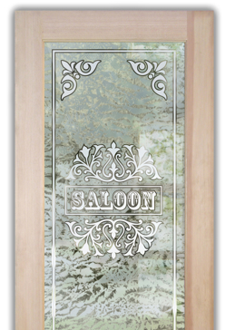 Art Glass Theme Room Door Featuring Sandblast Frosted Glass by Sans Soucie for Semi-Private with Game Room Saloon Design