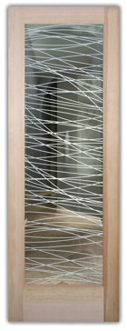 Handcrafted Etched Glass Interior Door by Sans Soucie Art Glass with Custom Geometric Design Called Threads Creating Not Private