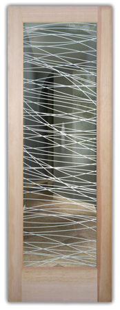 Front Door featuring Frosted Glass Design Etched Glass by Sans Soucie Art Glass with Custom Geometric Design Threads