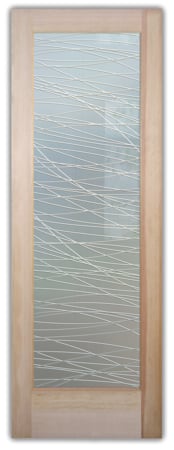 Interior Door featuring Frosted Glass Design Etched Glass by Sans Soucie Art Glass with Custom Geometric Design Threads