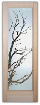 Art Glass Front Door Featuring Sandblast Frosted Glass by Sans Soucie for Semi-Private with Trees Tree Branches Design