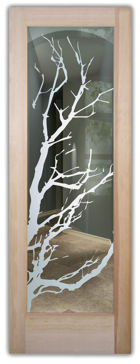 Art Glass Front Door Featuring Sandblast Frosted Glass by Sans Soucie for Not Private with Trees Tree Branches Design