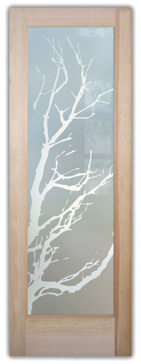 Art Glass Front Door Featuring Sandblast Frosted Glass by Sans Soucie for Private with Trees Tree Branches Design
