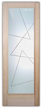 Handcrafted Etched Glass Interior Door by Sans Soucie Art Glass with Custom Geometric Design Called Triangles Pinstripe Creating Semi-Private