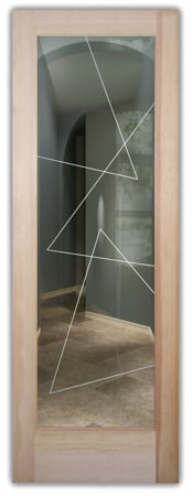 Front Door featuring Frosted Glass Design Etched Glass by Sans Soucie Art Glass with Custom Geometric Design Triangles Pinstripe