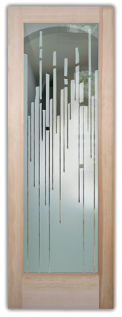 Interior Door showcasing a Frosted Glass Geometric Design with Sandblast Etched Glass Art by Sans Soucie Trickle Design