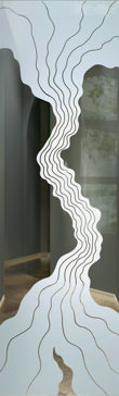 Art Glass Interior Insert Featuring Sandblast Frosted Glass by Sans Soucie for Not Private with Abstract Triptic Wave Design