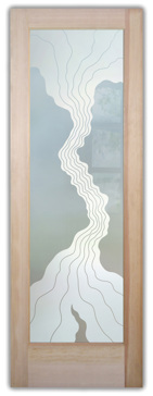 Art Glass Front Door Featuring Sandblast Frosted Glass by Sans Soucie for Private with Abstract Triptic Wave Design
