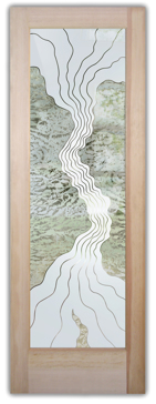 Art Glass Front Door Featuring Sandblast Frosted Glass by Sans Soucie for Semi-Private with Abstract Triptic Wave Design
