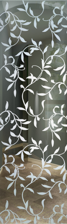 Door Glass Insert featuring a Frosted Glass Foliage Design Sandblast Etched Glass Vines Design by Sans Soucie