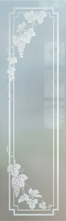 Door Glass Insert featuring a Frosted Glass Grapes & Ivy Design Sandblast Etched Glass Vineyard Grapes Cascade Pair Design by Sans Soucie