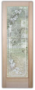 Handmade Sandblasted Frosted Glass Interior Door for Semi-Private Featuring a Grapes & Ivy Design Vineyard Grapes Cascade Pair by Sans Soucie