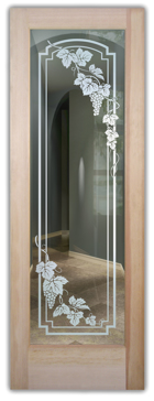 Handmade Sandblasted Frosted Glass Interior Door for Not Private Featuring a Grapes & Ivy Design Vineyard Grapes Cascade Arched stepped corners by Sans Soucie