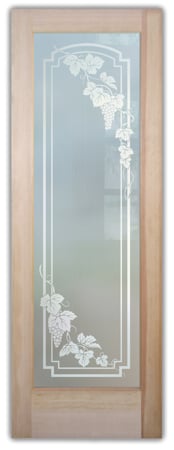 Interior Door featuring a Frosted Glass Grapes & Ivy Design Sandblast Etched Glass Vineyard Grapes Cascade Arched stepped corners Design by Sans Soucie