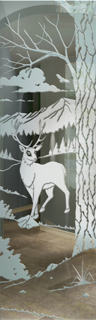 Interior Glass Insert with Frosted Glass Wildlife Wandering White Tail Design by Sans Soucie