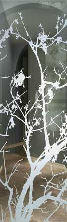 Door Glass Insert with Frosted Glass Asian Wild Cherry Design by Sans Soucie