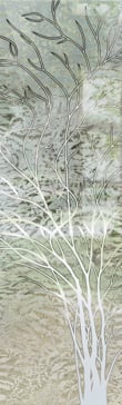 Art Glass Interior Insert Featuring Sandblast Frosted Glass by Sans Soucie for Semi-Private with Trees Wispy Tree Design