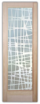 Handcrafted Etched Glass Interior Door by Sans Soucie Art Glass with Custom Geometric Design Called Woven Creating Private