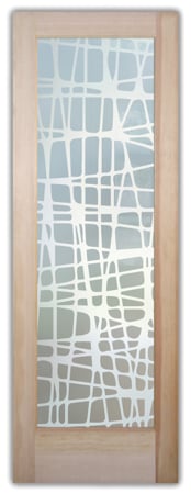 Pantry Door featuring Frosted Glass Design Etched Glass by Sans Soucie Art Glass with Custom Geometric Design Woven