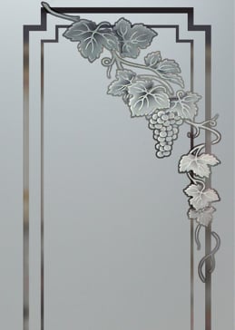 Handcrafted Etched Glass Pantry Insert by Sans Soucie Art Glass with Custom Grapes & Ivy Design Called Vineyard Grapes Cascade Creating Semi-Private