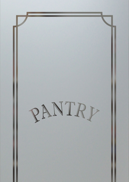 Art Glass Pantry Insert Featuring Sandblast Frosted Glass by Sans Soucie for Semi-Private with Traditional Concave Corner Pantry Design