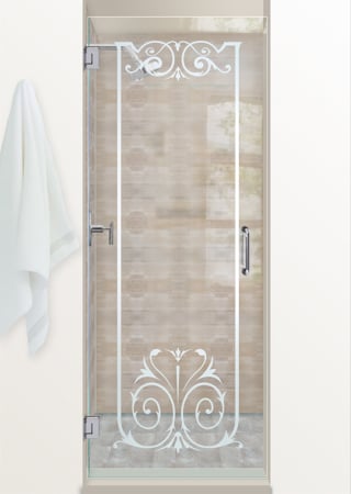 Shower Door featuring a Frosted Glass Traditional Design Sandblast Etched Glass Elegant Design by Sans Soucie