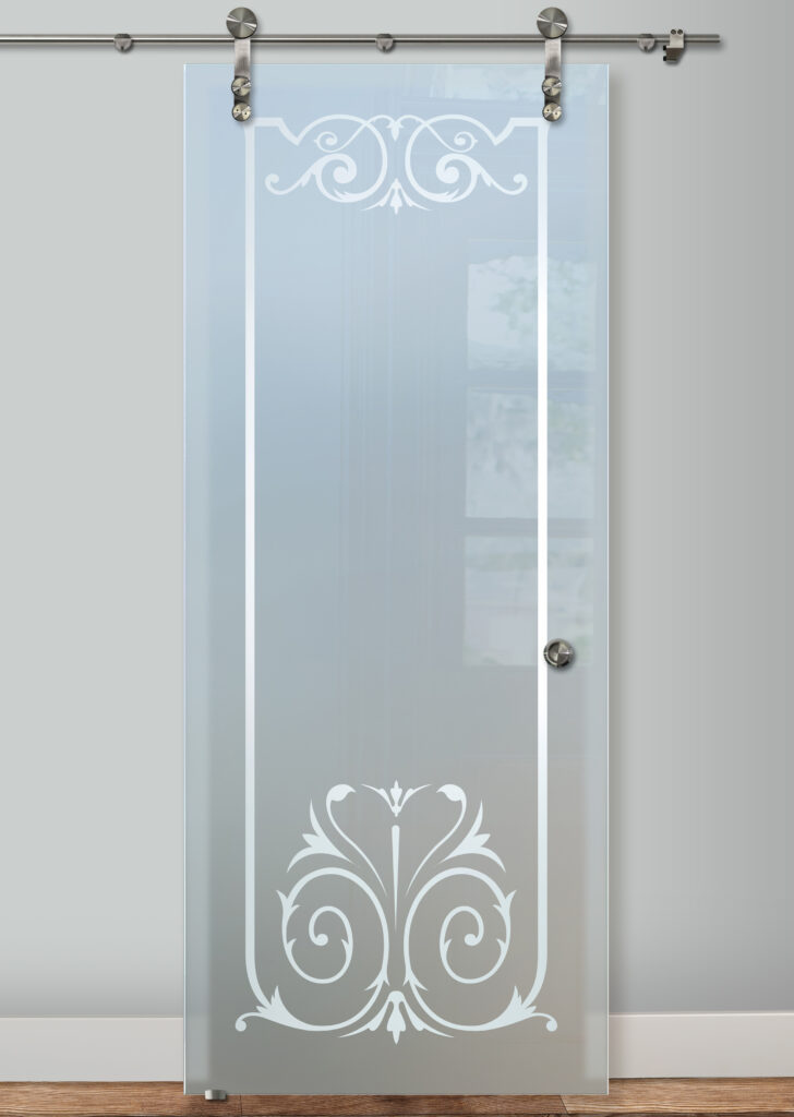 Elegant 1D private design barn door with glass - Sans Soucie Art Glass