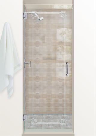 Shower Door with a sandblast Frosted Glass Borders Design Custom-Designed Decorative Etched Glass