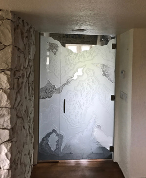 Handmade Sandblasted Frosted Glass Exterior Glass Door for  Featuring a Abstract Design Glacier III by Sans Soucie