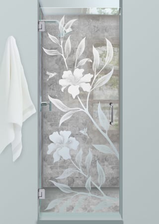 Shower Door with a sandblast Frosted Glass Tropical Design Custom-Designed Decorative Etched Glass