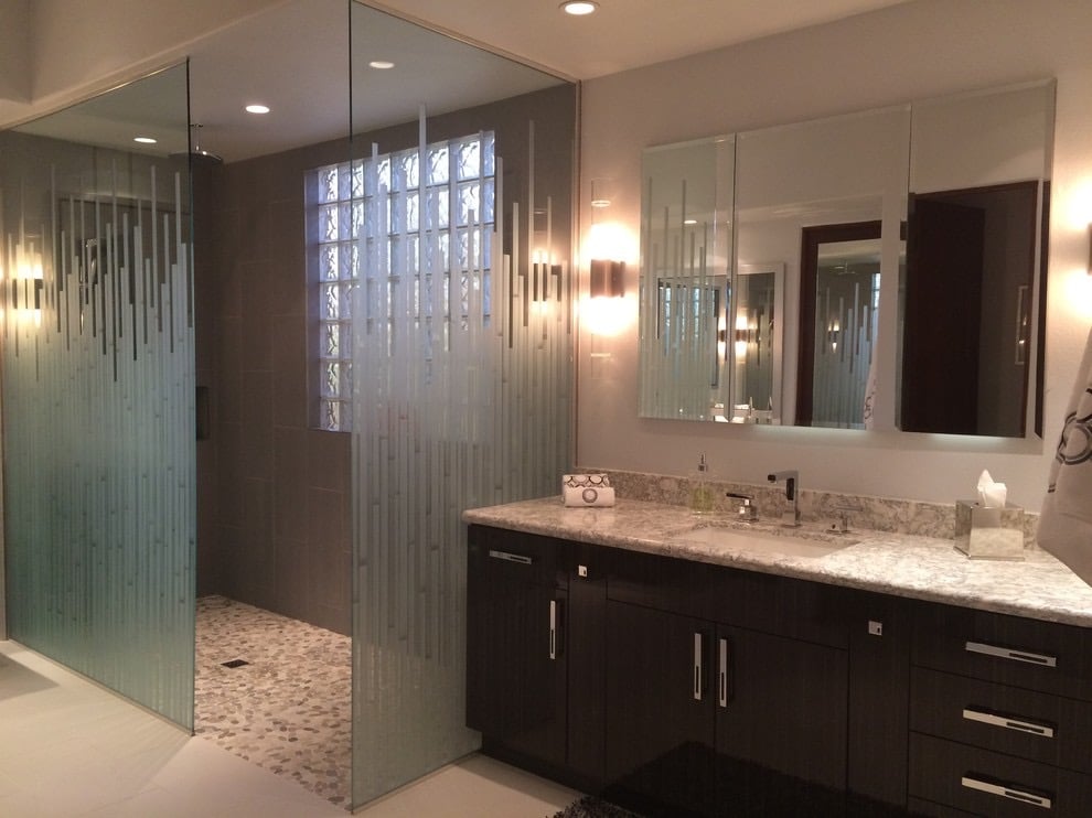 Mosaics Not Private 3D Clear Glass Finish Geometric Frosted Glass Shower Panel Sans Soucie