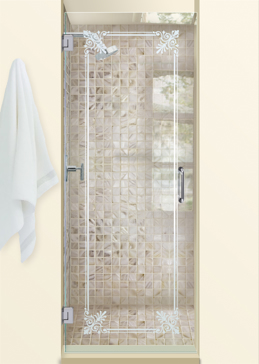 Handmade Sandblasted Frosted Glass Shower Door for Not Private Featuring a Traditional Design Rochelle by Sans Soucie