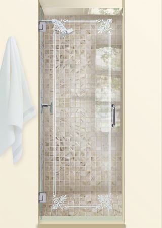 Shower Door featuring a Frosted Glass Traditional Design Sandblast Etched Glass Rochelle Design by Sans Soucie