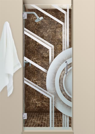Shower Door with sandblast Frosted Glass Design Art Glass Featuring Sandblast Etched Glass by Sans Soucie
