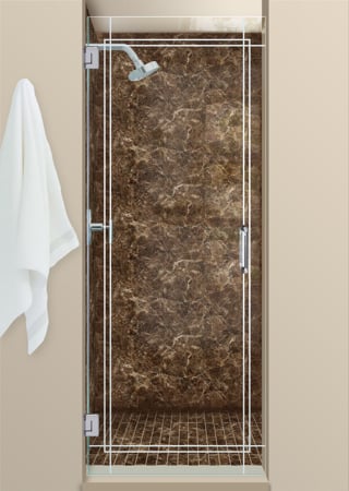 Shower Door featuring a Frosted Glass Borders Design Sandblast Etched Glass Ultra Border Design by Sans Soucie