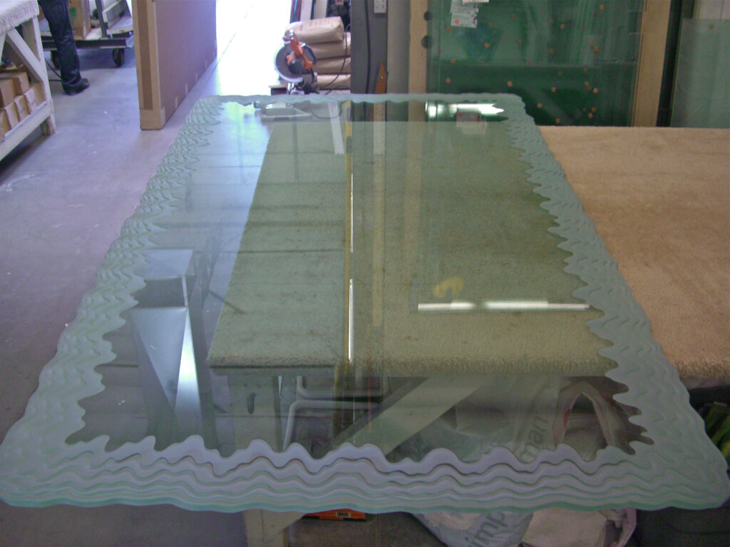 Textured and carved glass table top, Shoreline Edge 5.