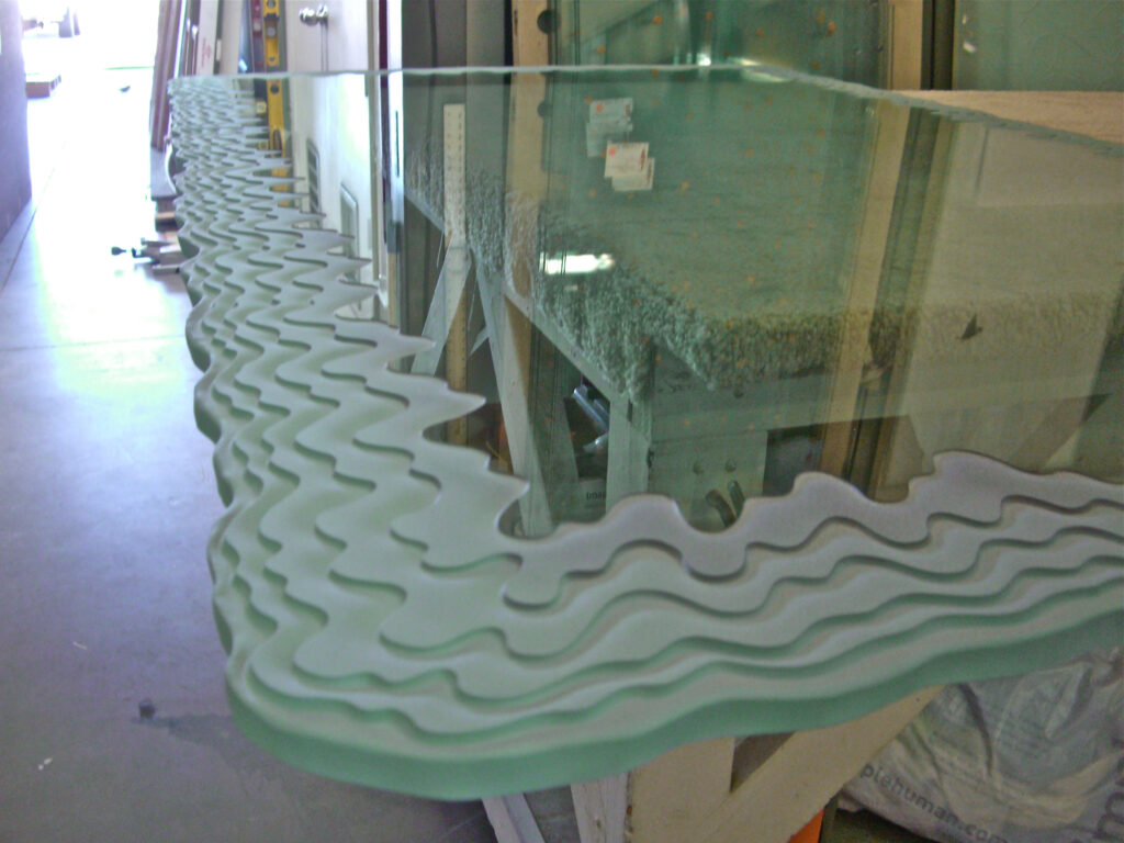 Iceberg edge glass dining table top.