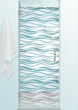 Handcrafted Etched Glass Shower Door by Sans Soucie Art Glass with Custom Patterns Design Called Wavy Creating Not Private