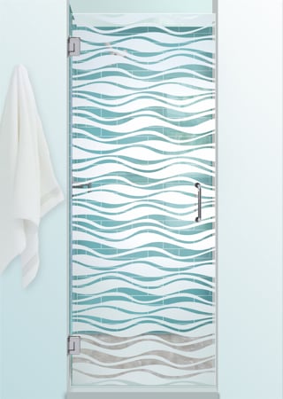 Shower Door featuring Frosted Glass Design Etched Glass by Sans Soucie Art Glass with Custom Patterns Design Wavy