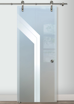 Sliding Glass Barn Door with Frosted Glass Geometric Angled Bands Design by Sans Soucie