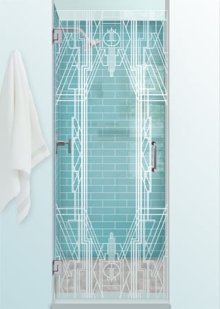 Shower Door with a Frosted Glass Art Deco Art Deco Design for Semi-Private by Sans Soucie Art Glass