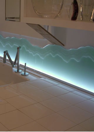 Glass Backsplash featuring Frosted Glass Design Etched Glass by Sans Soucie Art Glass with Custom Edges Design Iceberg Edge