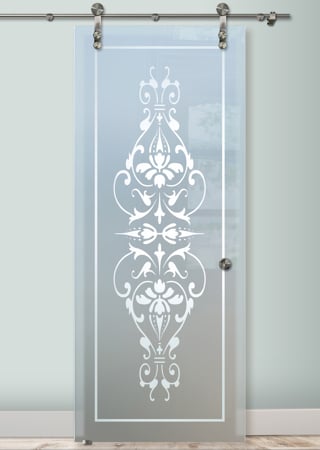 Glass Barn Door with sandblast Frosted Glass Design Art Glass Featuring Sandblast Etched Glass by Sans Soucie