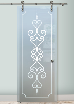 Sliding Glass Barn Door with Frosted Glass Wrought Iron Carmona Design by Sans Soucie