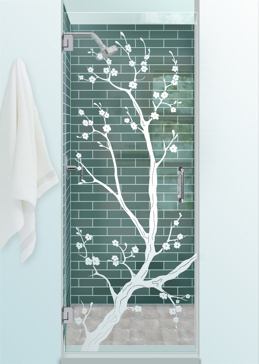 Shower Door with Frosted Glass Asian Cherry Blossom Design by Sans Soucie